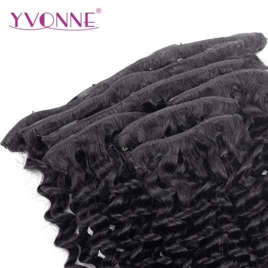 YVONNE Malaysian Curly Human Hair Clip In Hair Extensions Virgin Hair 7 Pieces/Set Natural Color 120g/set