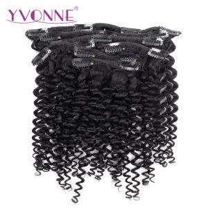 YVONNE Malaysian Curly Human Hair Clip In Hair Extensions Virgin Hair 7 Pieces/Set Natural Color 120g/set