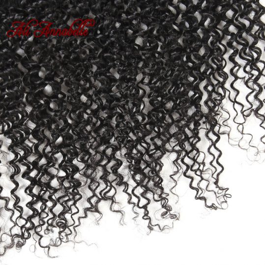ALI ANNABELLE HAIR 13*4 Kinky Curly Pre Plucked Lace Frontal Free Part Closure Brazilian Remy Human Hair Natural Black Color