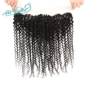 ALI GRACE Brazilian Kinky Curly Lace Frontal Closure 10-20 Inch Free Part 100% Remy Human Hair 13x4 Ear To Ear Closure