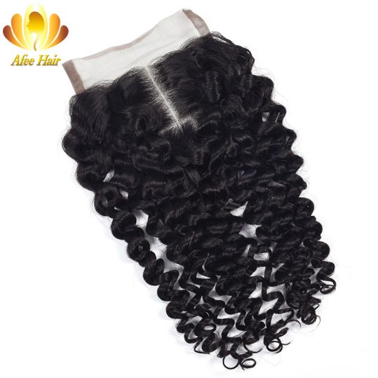 Ali Afee Hair Products Kinky Curly Lace Closure Middle Part Brazilian Non-remy Human Hair 130% Density Swiss Lace 4*4 8''-20''