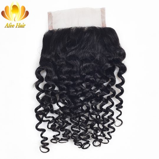 Ali Afee Hair Products Kinky Curly Lace Closure Middle Part Brazilian Non-remy Human Hair 130% Density Swiss Lace 4*4 8''-20''