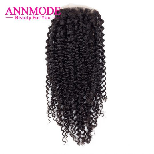 Annmode brazilian kinky curly Lace Closure free Part "4X4" Swiss Lace A Bundle Free Shippping remy Human Hair