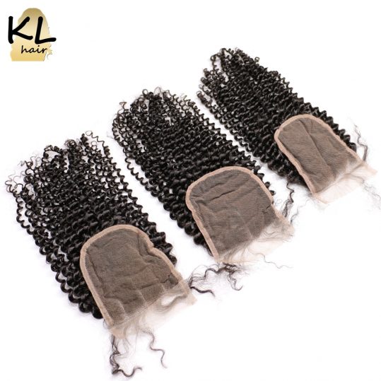 KL Hair 4x4 Kinky Curly Lace Closure Human Hair Natural Color Brazilian Remy Hair Free Part Bleached Knots With Baby Hair