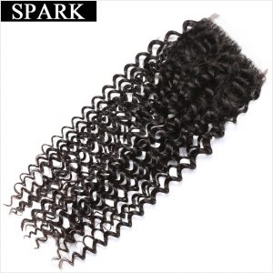 Spark Remy Hair Brazilian Kinky Curly Hair Lace Closure 10 to 22 inch 4*4 Free Part Top Human Hair Closure Free Shipping