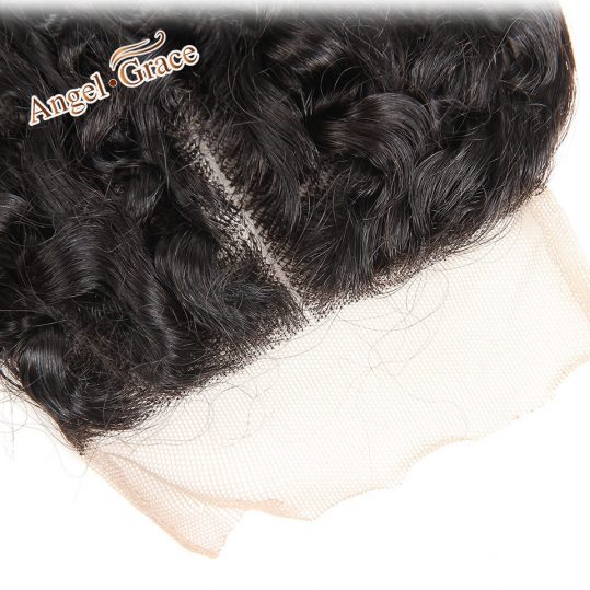 ANGEL GRACE HAIR Middle Part Brazilian Kinky Curly Lace Closure 4x4 Swiss Lace 120% Density 10-22 Inch Remy Hair Free Shipping