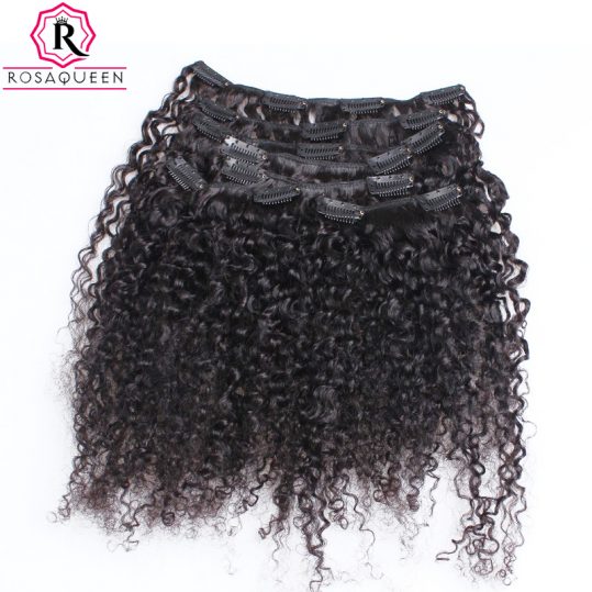 3B 3C Kinky Curly Clip In Human Hair Extensions Full Head Sets 100% Human Natural Hair Clip Ins Rosa Queen Non Remy