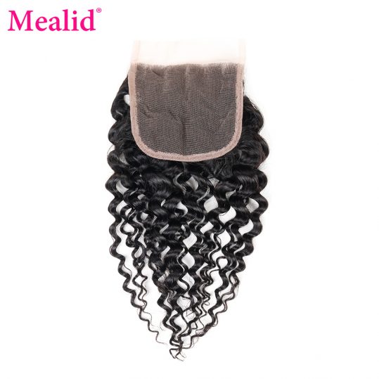 [Mealid] Brazilian Kinky Curly Closure Free Part 1 Piece Only Remy Natural Color 8"-20" Human Hair Lace Closure