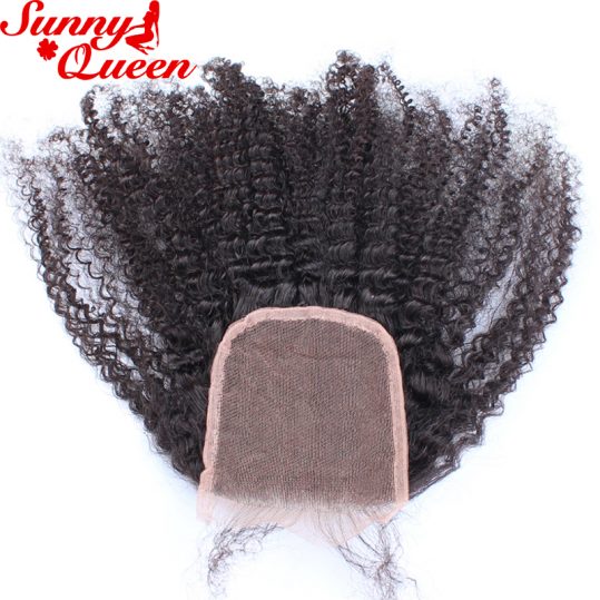 Sunny Queen Afro Kinky Curly Lace Closure With Baby Hair 100% Human Remy Hair Natural Color Sunny Queen