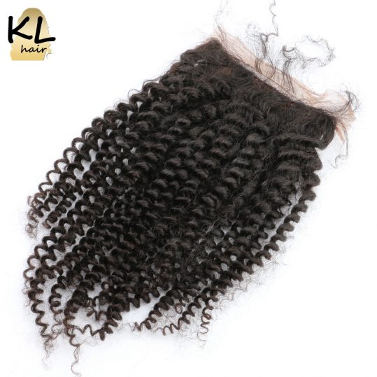 KL Hair Silk Base Closure Kinky Curly Free Part Brazilian Remy Hair Silk Closure Bleached Knots With Baby Hair For Balck Women