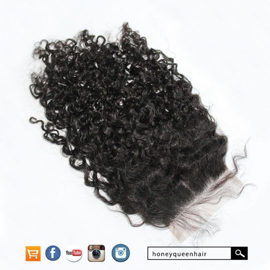 3bc Kinky Curly 4x4 Free Part Lace Closure With Baby Hair Brazilian Remy Hair Honey Queen
