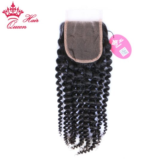 Queen Hair Products Brazilian Kinky Curly Virgin Hair Lace Closure 3.5"x4"100% Human Hair slight Knots Bleached Free Part Style