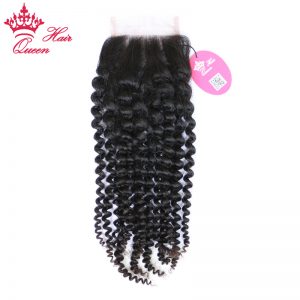 Queen Hair Products Brazilian Kinky Curly Virgin Hair Lace Closure 3.5"x4"100% Human Hair slight Knots Bleached Free Part Style