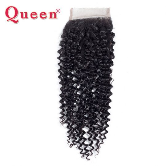 QUEEN Hair Products Brazilian Kinky Curly Weave Human Hair Lace Closure 4x4 Free Part Remy Hair Extension Can Mix 3 or 4 Bundles