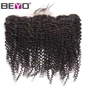 Beyo Ear To Ear Lace Frontal Closure Brazilian Kinky Curly Hair 13x4 Natural Hairline With Baby Hair 100% Non-Remy Human Hair