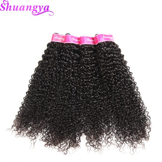 Shuangya Hair Afro Kinky Curly Hair Weave Bundles Natural Color Brazilian Human Hair Weft  10-28Inch Non Remy Hair extensions