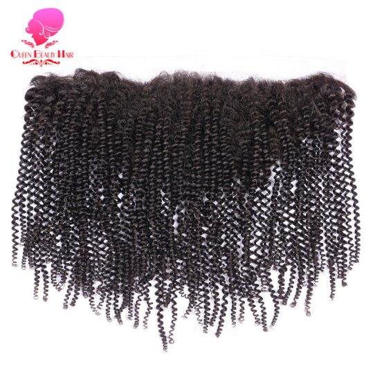 QUEEN BEAUTY HAIR Brazilian Remy Hair Lace Frontal Closure Afro Kinky Curly 13*4 Bleached Knots Baby Hair 100% Human Hair