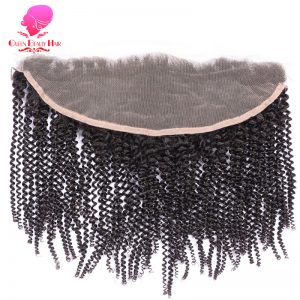 QUEEN BEAUTY HAIR Brazilian Remy Hair Lace Frontal Closure Afro Kinky Curly 13*4 Bleached Knots Baby Hair 100% Human Hair