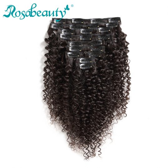 Rosabeauty Kinky Curly 10 Pieces/Set Clip In Human Hair Extensions Brazilian Remy Hair Natural Color 140G/set