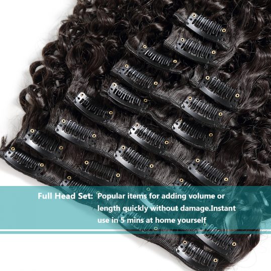 Rosabeauty Kinky Curly 10 Pieces/Set Clip In Human Hair Extensions Brazilian Remy Hair Natural Color 140G/set
