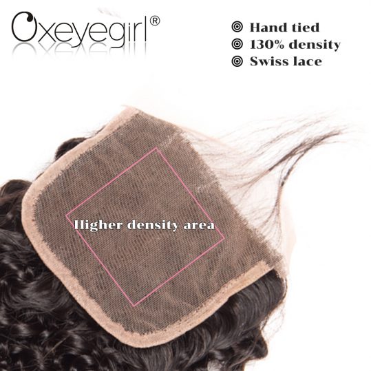 Oxeye girl Kinky Curly Weave Human Hair Lace Closure With Baby Hair 4x4 Malaysian Hair Closure Free Part Remy Hair Bundles