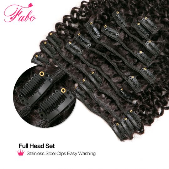 Fabc Hair Kinky Curly Clip In Human Hair Extensions 10pcs/set Mongolian Clips In Non-Remy Hair Full Head 120g/set