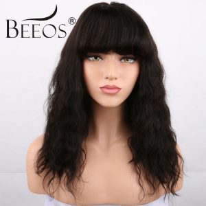 BEEOS 250% Density Short Glueless Lace Front Human Hair Wigs With Bangs Baby Hair Non Remy Brazilian Lace Wigs For Black Women