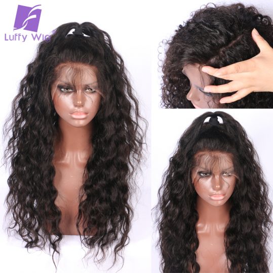 Luffy Pre Plucked Full Lace Wigs Human Hair With Baby Hair Glueless Brazilian Wavy Non Remy Hair Natural Color 130% Density