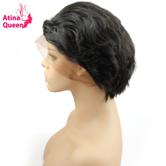 Atina Queen Short Cut Glueless Full Lace Human Hair Wigs for Black Women Brazilian Virgin Hair Wavy Bob Wig Natural Hairline