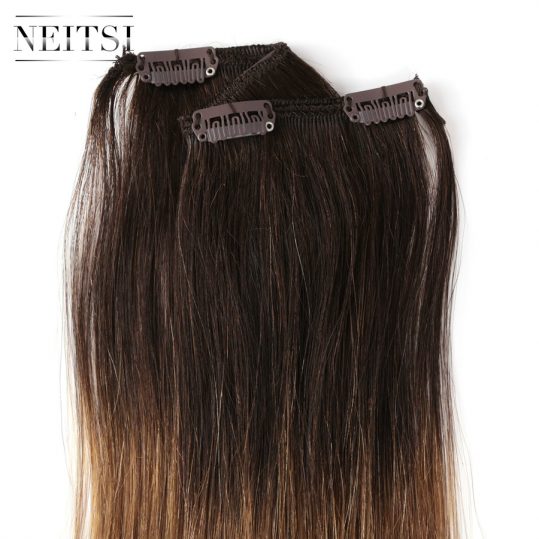 Neitsi Brazilian Straight Machine Made Remy Clip In Hair Full Head 100% Human Hair Extensions 20" 100g 7pcs 16 Clips 10 Colors