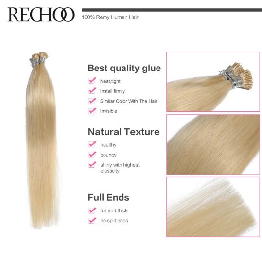 Rechoo New Arrival I-tip Pre-bonded Hair Extensions Straight Brazilian  Non-remy Hair Pre-bonded 100 gram I-tip Top quality hair