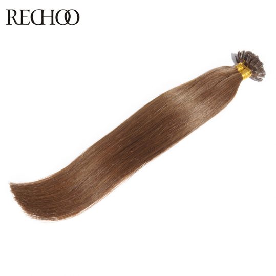 Rechoo 1g/strand Nail U Tip Pre-Bonded Keratin Glue Non-Remy Natural Hair Extensions 100 strands 18inch-26inch Real Human Hair