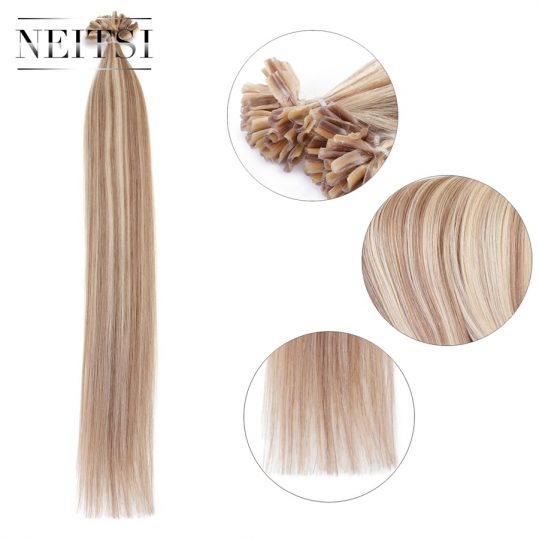 Neitsi Straight Brazilian Human Fusion Keratin Hair Nail U Tip Machine Made Remy Human Hair Extensions 16" 20" 24"1g/s 50g 100g