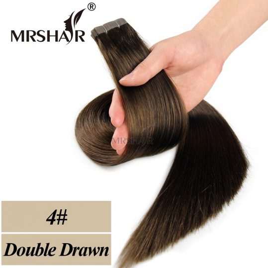 MRSHAIR Double Drawn Tape In Human Hair Extensions Hair Remy Straight Bundles Weave On Adhesives European Hair Blonde 20pcs