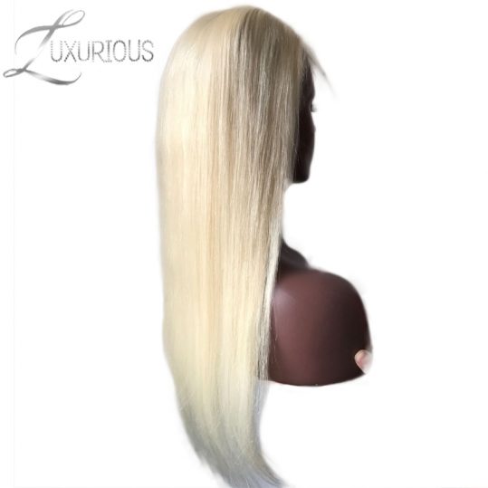 Luxurious Full Lace Human Hair Wigs Blonde #613 Straight Brazilian Remy Hair Transparent Lace For Black/White Women