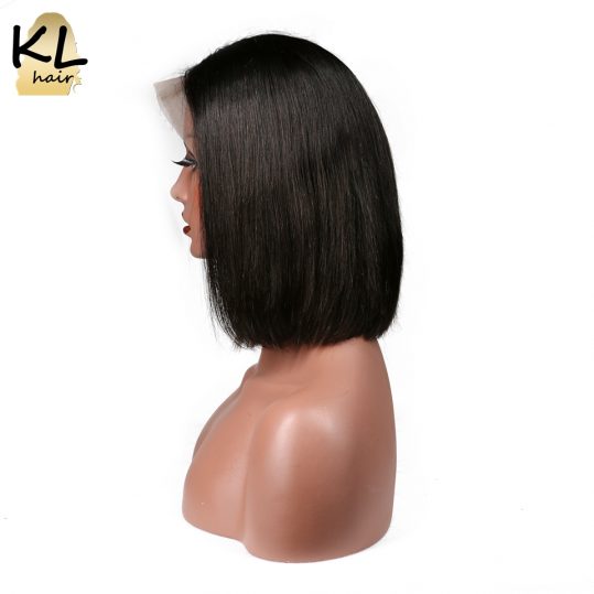 KL Hair Straight Full Lace Human Hair Wigs 8"~14" Natural Black Color 1B Brazilian Remy Hair Short Bob Wigs For Black Women
