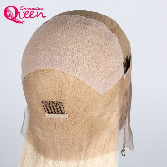 Dreaming Queen Hair #613 Full Lace Human Hair Wig Brazilian Remy Silky Straight Hair 130% Density Pure Blonde Wig 100% Hand Tied