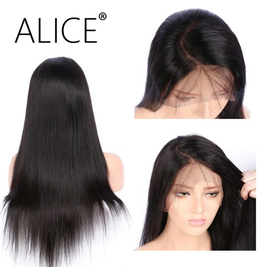 ALICE C Part Full Lace Human Hair Wigs For Black Women 8-24 Inch Brazilian Remy Hair Straight Human Hair Wigs Bleached Knots