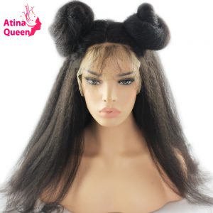 Atina Queen 180 Density Pre Plucked Kinky Straight 360 Lace Frontal Wig with Baby Hair For Black Women Remy Human Hair