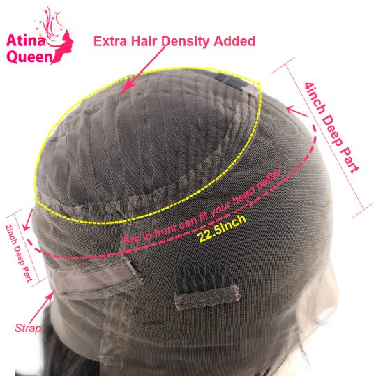 Atina Queen 180 Density Pre Plucked Kinky Straight 360 Lace Frontal Wig with Baby Hair For Black Women Remy Human Hair