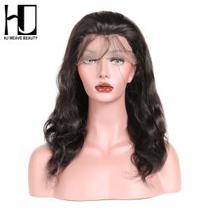 [HJ WEAVE BEAUTY] 360 Lace Frontal Wigs Pre Plucked Body Wave 150% Density Brazilian Remy Hair 100% Human
