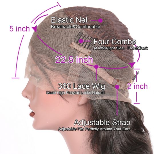 [HJ WEAVE BEAUTY] 360 Lace Frontal Wigs Pre Plucked Body Wave 150% Density Brazilian Remy Hair 100% Human