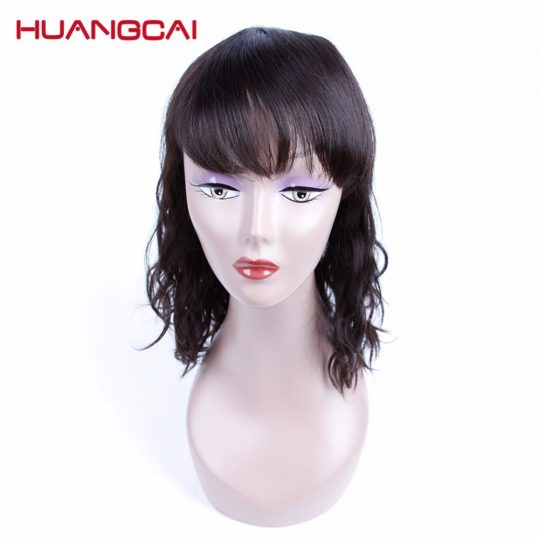 Huangcai Medium Length Brazilian Natural Wave 100% Human Hair Wigs For Black Women Pre Plucked Non Remy 12 Inch 180%