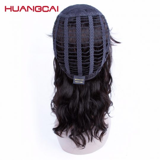 Huangcai Medium Length Brazilian Natural Wave 100% Human Hair Wigs For Black Women Pre Plucked Non Remy 12 Inch 180%