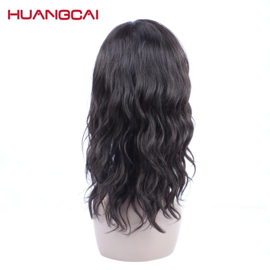Huangcai Long Length Human Hair Wigs for black women Natural Wave With Hairline Side Part Non Remy Can Dye