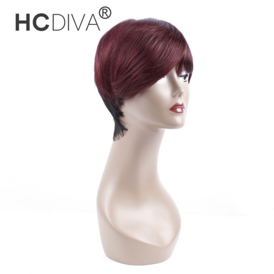 HCDIVA Brazilian Human Hair Wigs For Black Women Short Fashion Style Wigs 1B/99J or Natural Color Non Remy Hair