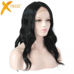 X-TRESS Long Body Wave Side Parting 24" Ombre Hair Glueless Heat Resistant Lace Front Synthetic Wigs For Afro Black Women 9color