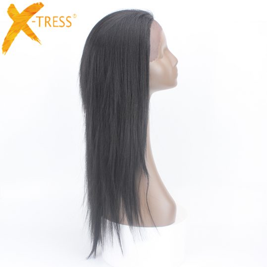 X-TRESS Straight Heat Resistant Lace Front Synthetic Wigs For Black Women Dark Root Ombre Color Natural Kanekalon Glueless