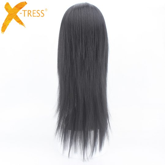 X-TRESS Straight Heat Resistant Lace Front Synthetic Wigs For Black Women Dark Root Ombre Color Natural Kanekalon Glueless