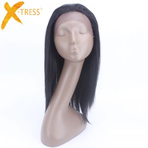 X-TRESS Synthetic Lace Wig Straight Kanekalon Heat Resistant Natural Black Ombre Dark Roots Color 24" Long Lace Front Wigs